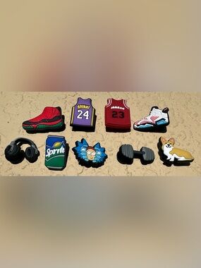 Crocs Jibbitz Lot of 9 Items in VGC - Jordan, Kobie, Sneakers, Corgi and More